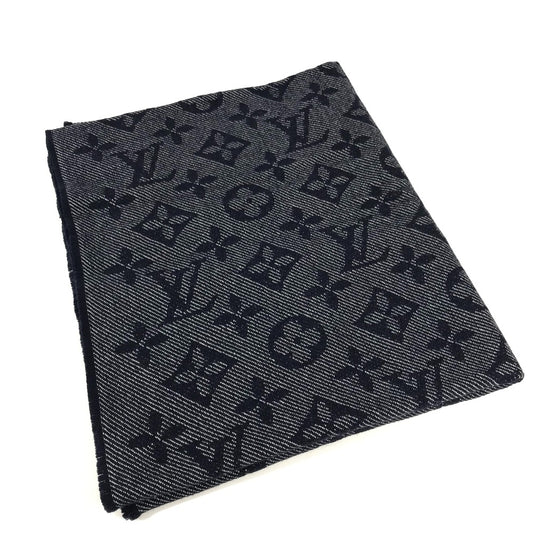 LOUIS VUITTON M73456 モノグラム エシャルプ・モノグラム コージー フリンジ ストール マフラー ウール メンズ マリーヌ ネイビー - brandshop-reference