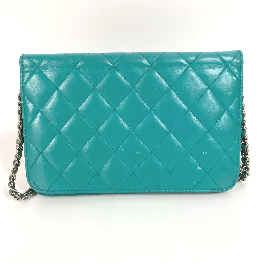 CHANEL Cartera larga cruzada CC Coco Mark Cartera con cadena acolchada Matelasse Cartera larga Bolso de hombro Cuero Mujer Verde