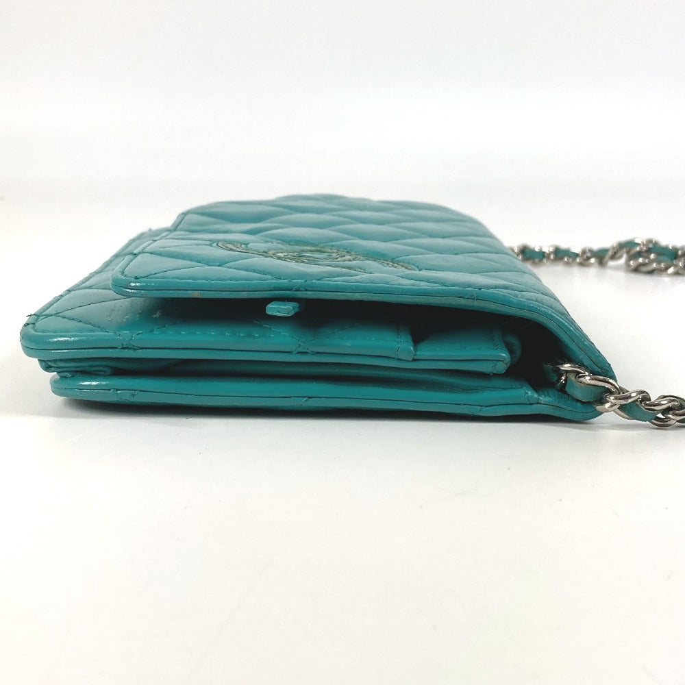 CHANEL Cartera larga cruzada CC Coco Mark Cartera con cadena acolchada Matelasse Cartera larga Bolso de hombro Cuero Mujer Verde