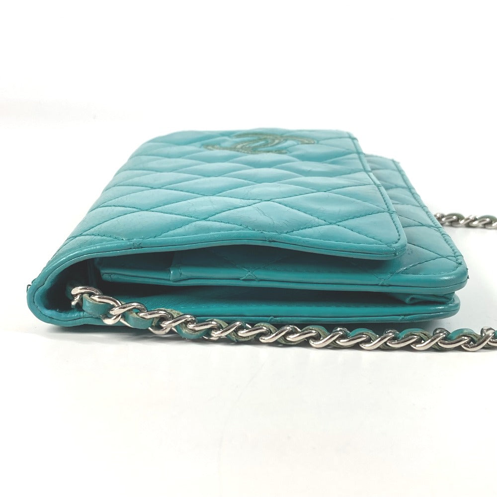 CHANEL Cartera larga cruzada CC Coco Mark Cartera con cadena acolchada Matelasse Cartera larga Bolso de hombro Cuero Mujer Verde