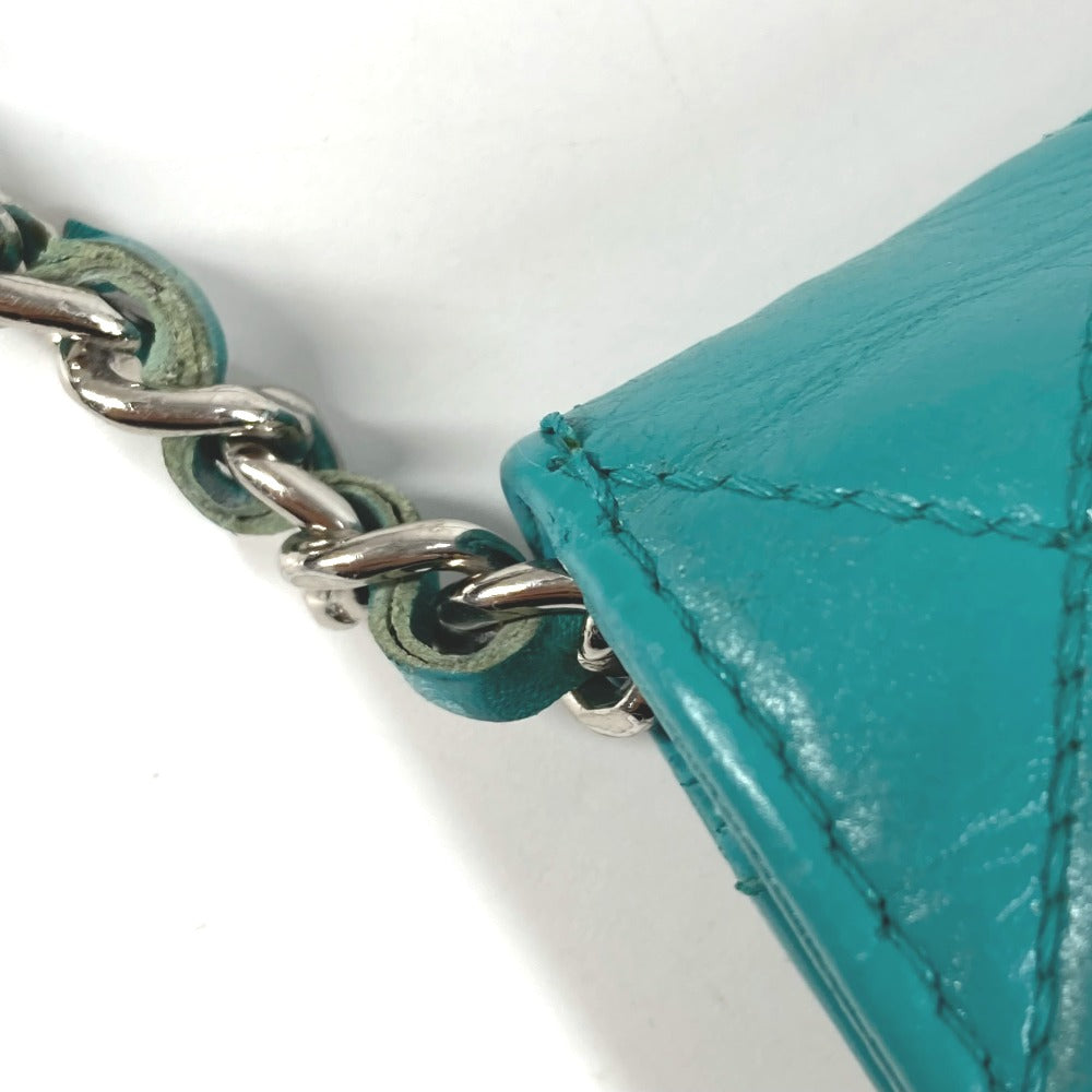 CHANEL Cartera larga cruzada CC Coco Mark Cartera con cadena acolchada Matelasse Cartera larga Bolso de hombro Cuero Mujer Verde