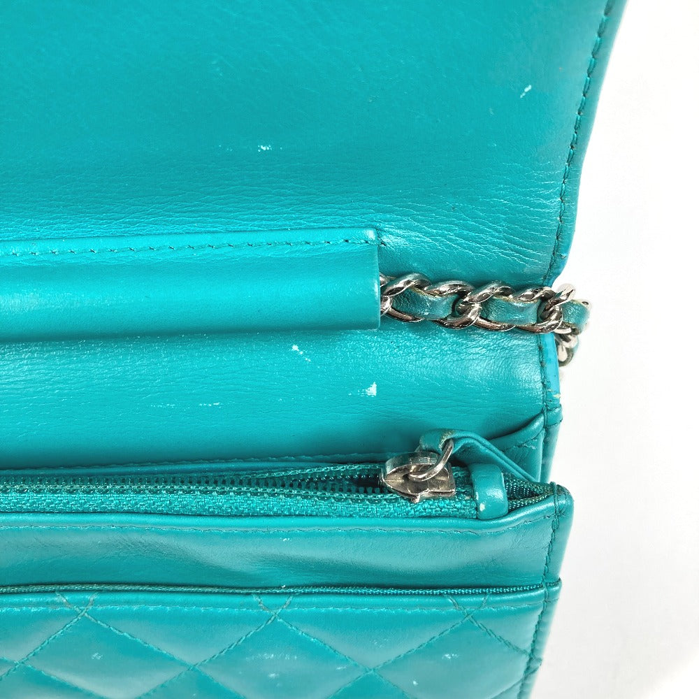 CHANEL Cartera larga cruzada CC Coco Mark Cartera con cadena acolchada Matelasse Cartera larga Bolso de hombro Cuero Mujer Verde