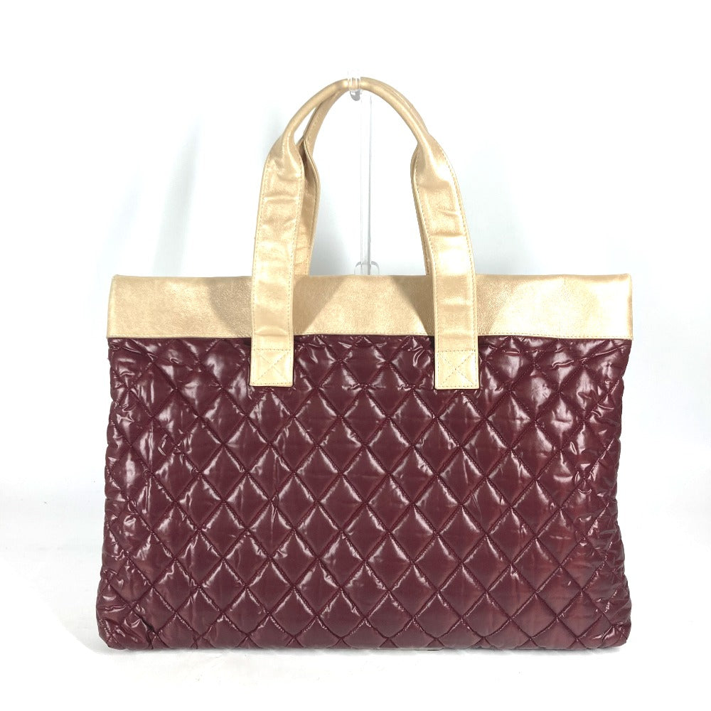 CHANEL バイカラー CC ココマーク コココクーン キルティング 肩掛け トートバッグ カバン ショルダーバッグ ナイロン レディース ワインレッド