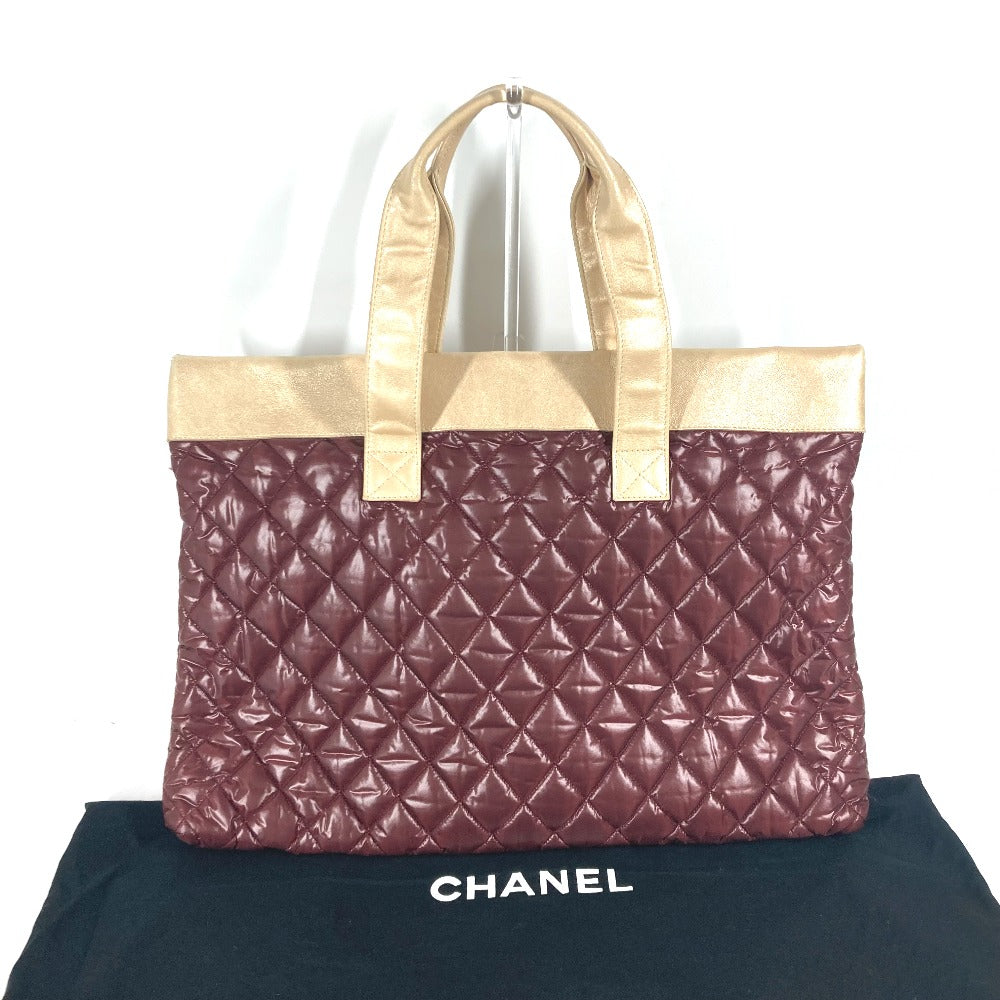 CHANEL バイカラー CC ココマーク コココクーン キルティング 肩掛け トートバッグ カバン ショルダーバッグ ナイロン レディース ワインレッド