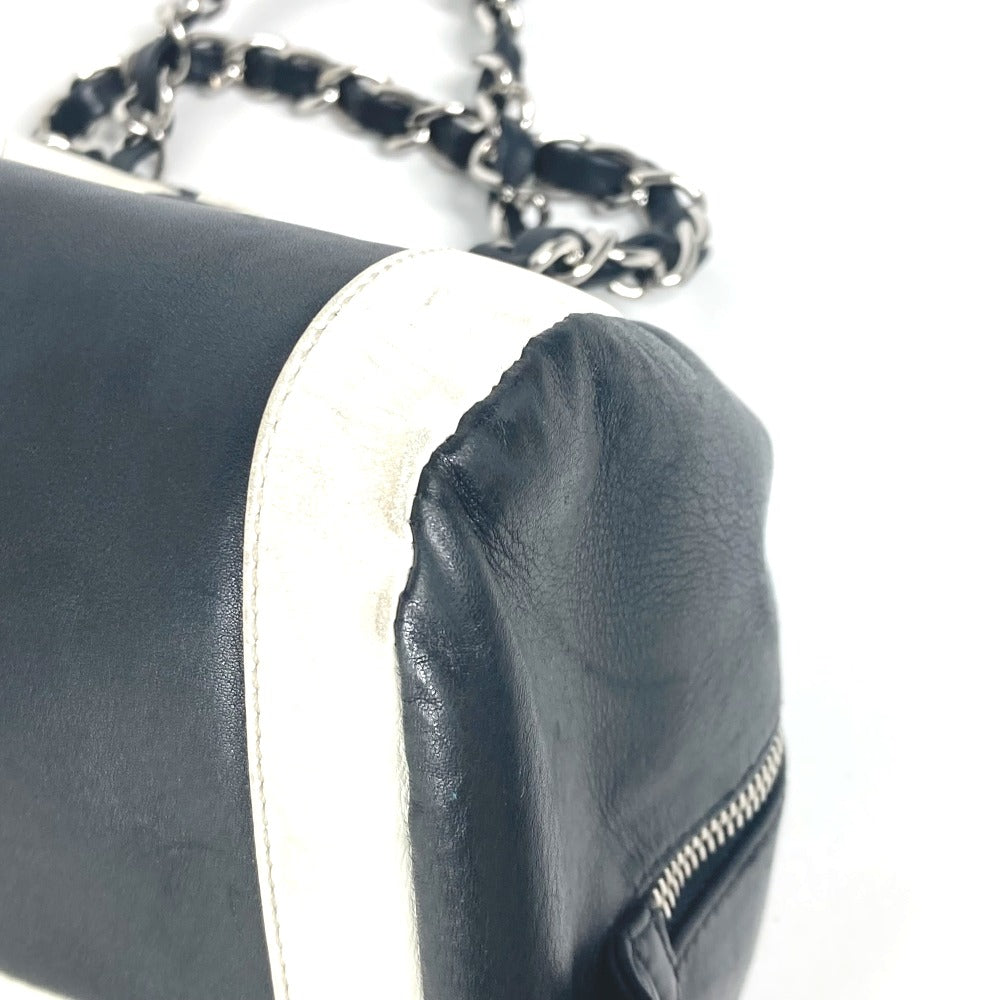 CHANEL バイカラー CC ココマーク Wチェーン 肩掛け ハンドバック ミニボストンバッグ ショルダーバッグ レザー レディース ホワイト