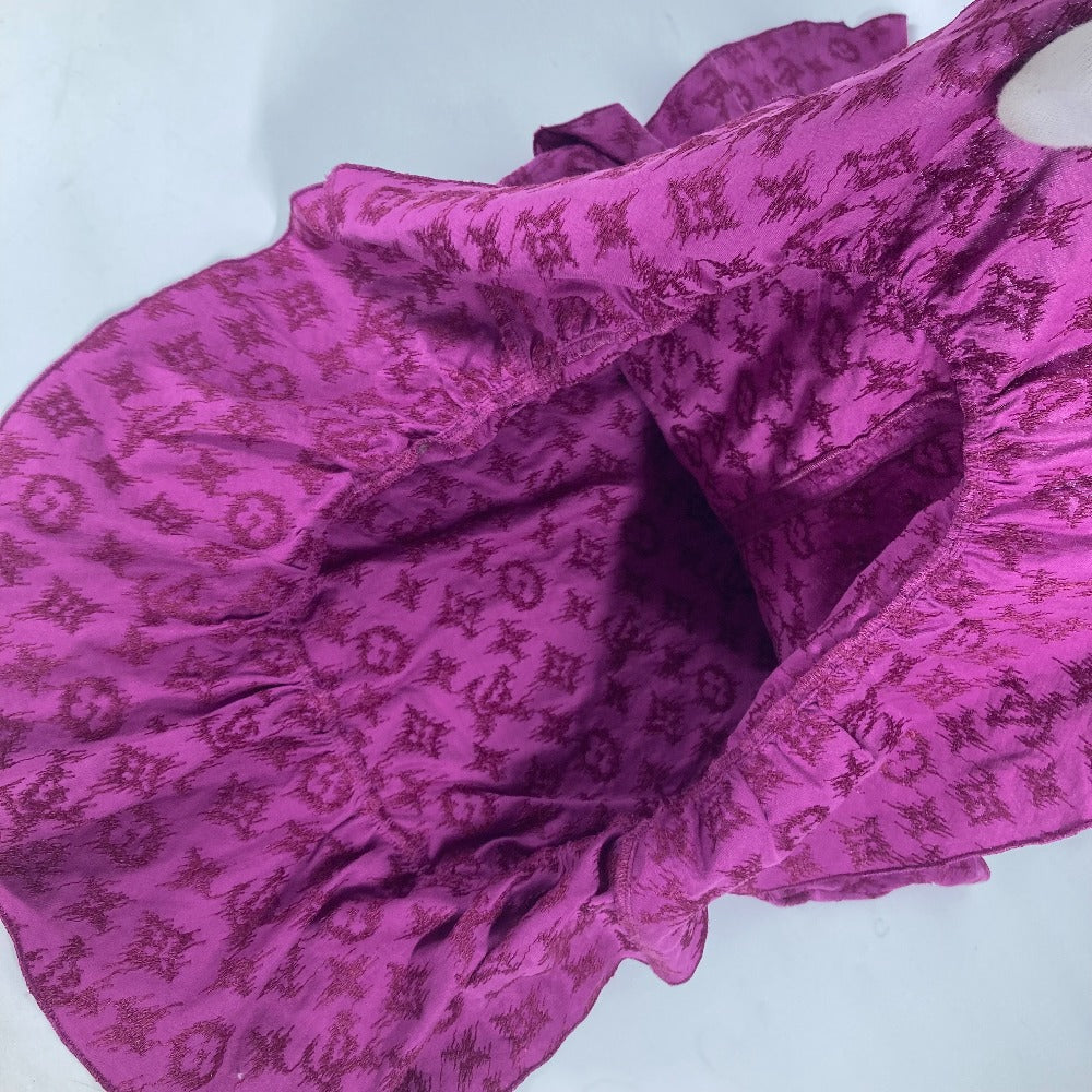 LOUIS VUITTON モノグラム フリル トップス アパレル カットソー 半袖 リボン 半袖Ｔシャツ コットン レディース ブルー