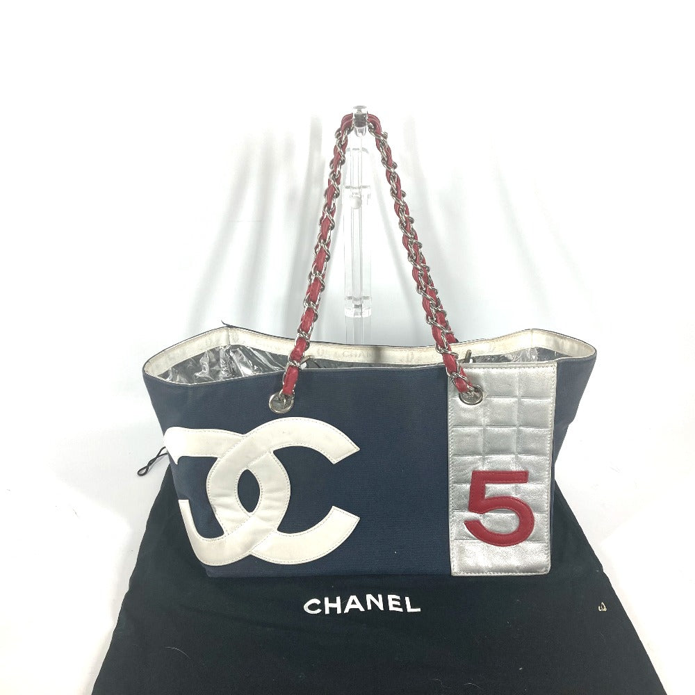 CHANEL 肩掛け CC ココマーク NO5 チェーンバッグ Wチェーン トートバッグ カバン ショルダーバッグ キャンバス レディース