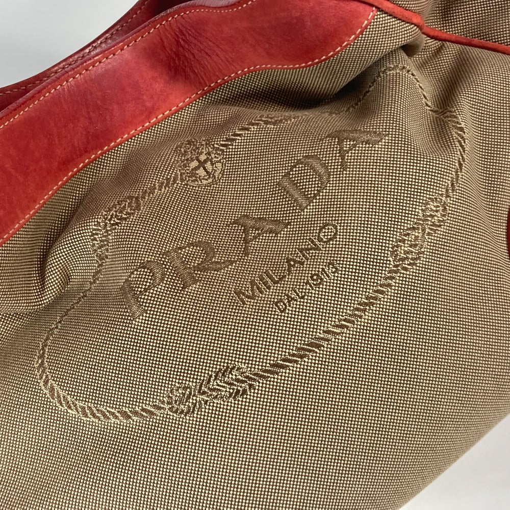 PRADA ばけつ型 ばけつ ロゴ 巾着 カバン 肩掛け ショルダーバッグ レザー/キャンバス レディース