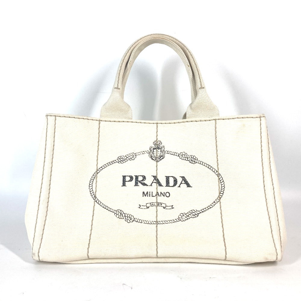 PRADA BN1877 ロゴプレート カナパ CANAPA ハンドバッグ カバン トートバッグ キャンバス レディース アイボリー