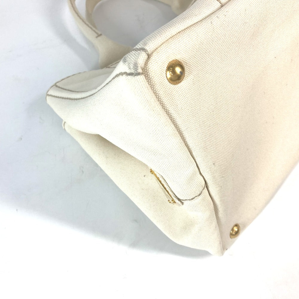 PRADA BN1877 ロゴプレート カナパ CANAPA ハンドバッグ カバン トートバッグ キャンバス レディース アイボリー