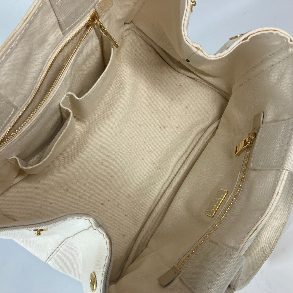 PRADA BN1877 ロゴプレート カナパ CANAPA ハンドバッグ カバン トートバッグ キャンバス レディース アイボリー
