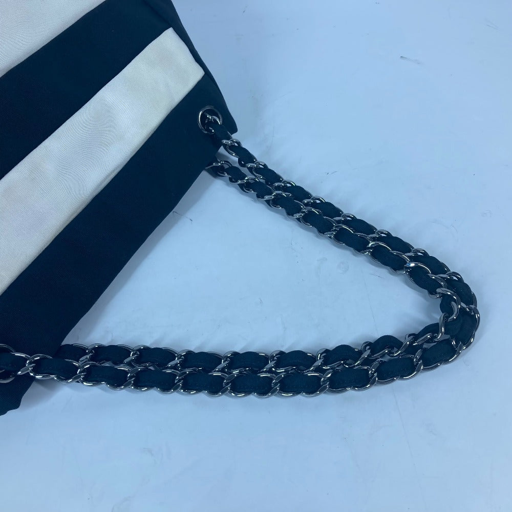 CHANEL 2.55金具 ボーダー チェーンバッグ カバン 肩掛け Wチェーン ショルダーバッグ ナイロンキャンバス レディース ブラック - brandshop-reference