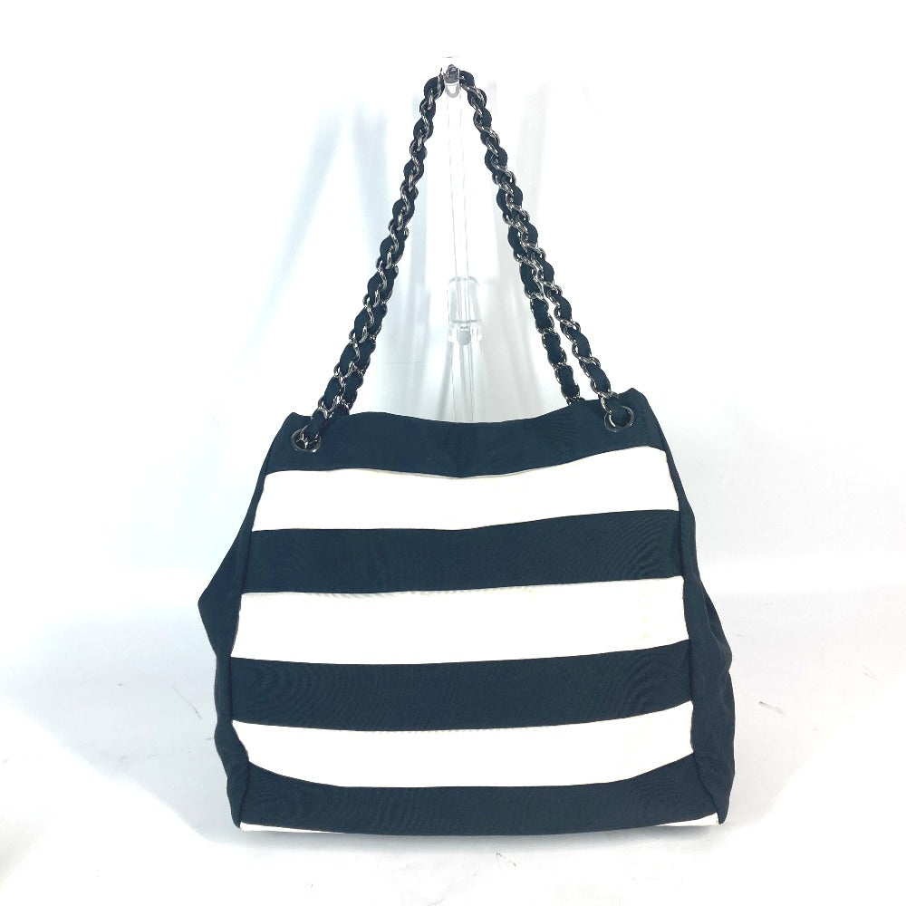 CHANEL 2.55金具 ボーダー チェーンバッグ カバン 肩掛け Wチェーン ショルダーバッグ ナイロンキャンバス レディース ブラック - brandshop-reference