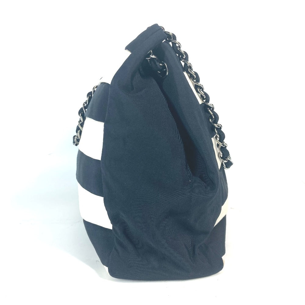 CHANEL 2.55金具 ボーダー チェーンバッグ カバン 肩掛け Wチェーン ショルダーバッグ ナイロンキャンバス レディース ブラック - brandshop-reference