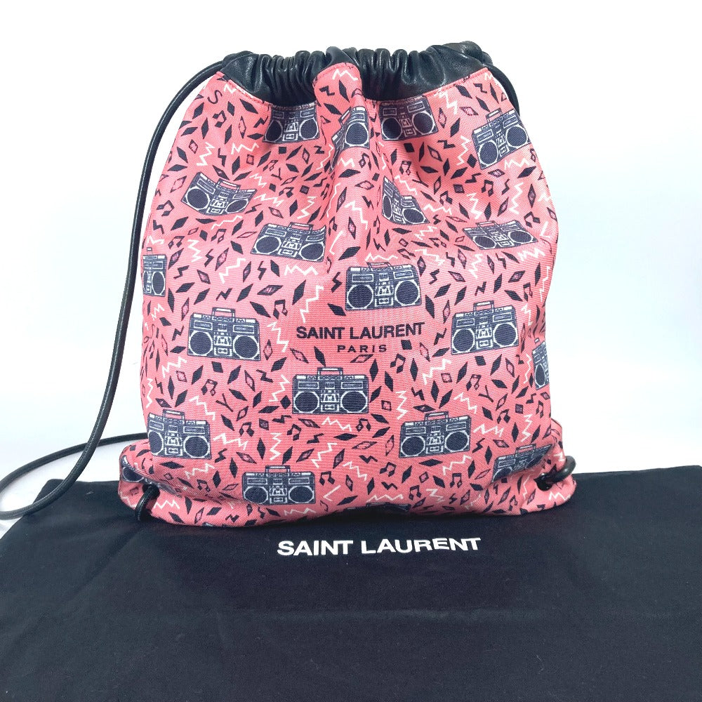 SAINT LAURENT PARIS 553919 ラジカセ柄 テディ teddy ナップサック バックパック カバン リュックサック レザー/キャンバス ユニセックス ピンク