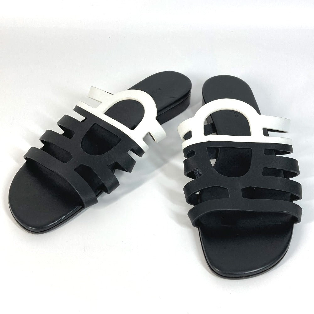 HERMES カメリア シェーヌダンクル 靴 シューズ バイカラー フラット ペタンコ サンダル レザー レディース ブラック - brandshop-reference