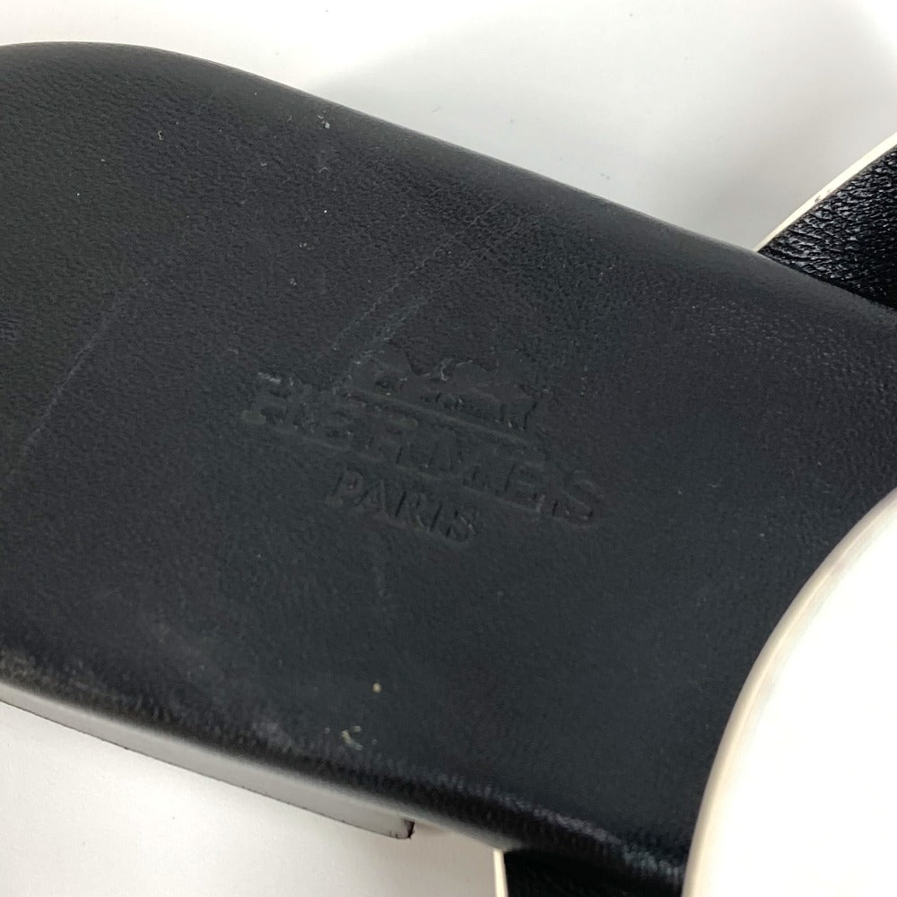 HERMES カメリア シェーヌダンクル 靴 シューズ バイカラー フラット ペタンコ サンダル レザー レディース ブラック - brandshop-reference