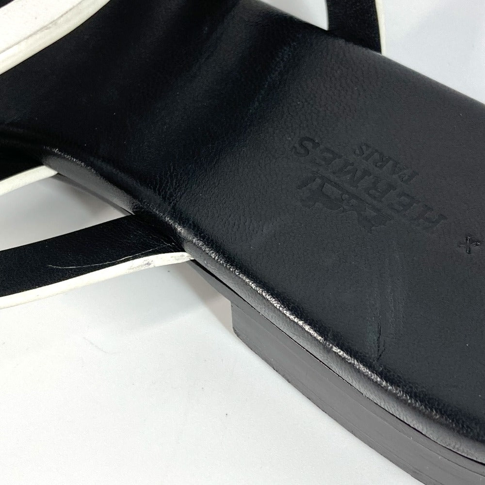 HERMES カメリア シェーヌダンクル 靴 シューズ バイカラー フラット ペタンコ サンダル レザー レディース ブラック - brandshop-reference