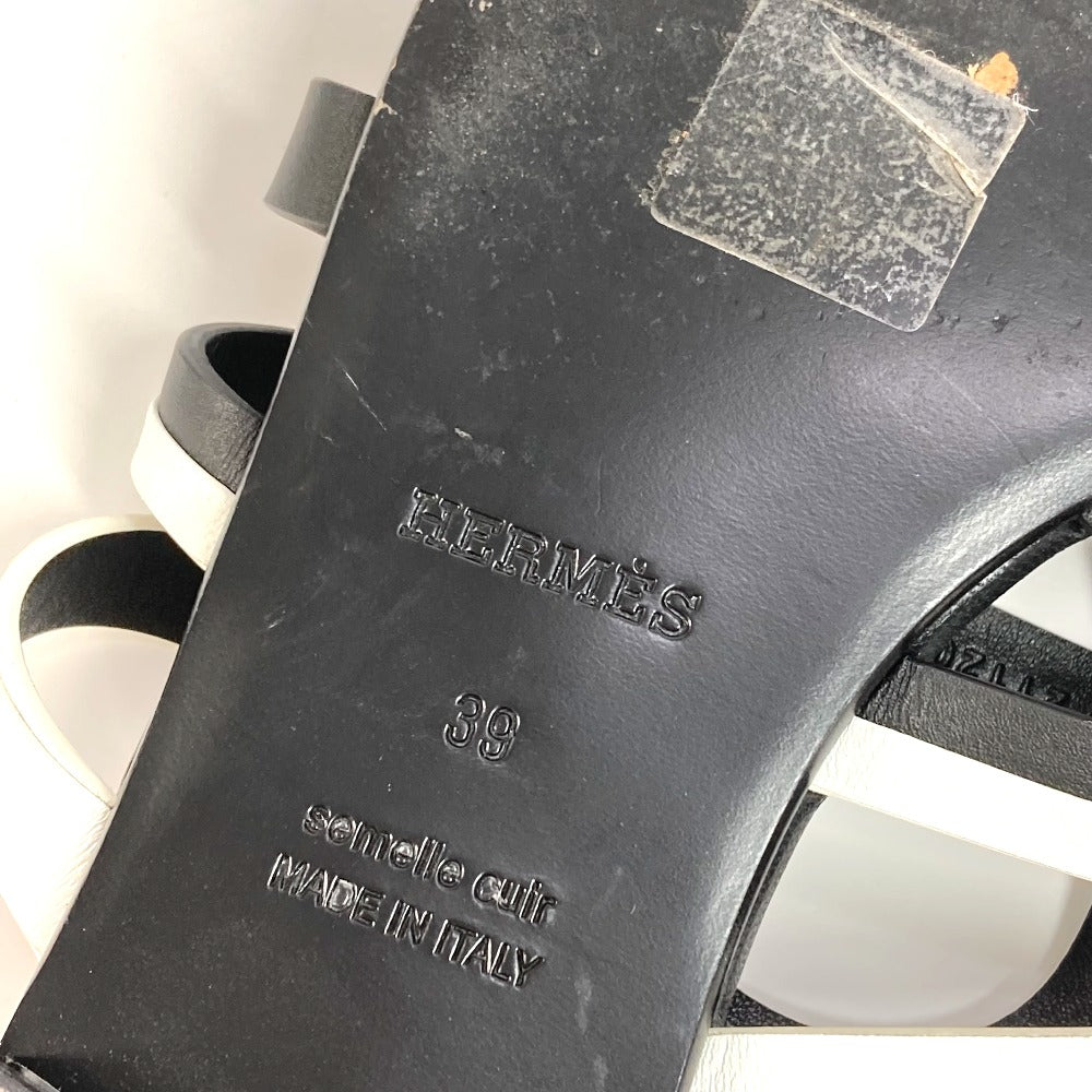 HERMES カメリア シェーヌダンクル 靴 シューズ バイカラー フラット ペタンコ サンダル レザー レディース ブラック - brandshop-reference