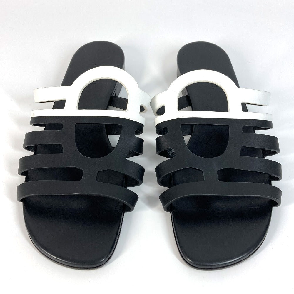 HERMES カメリア シェーヌダンクル 靴 シューズ バイカラー フラット ペタンコ サンダル レザー レディース ブラック - brandshop-reference