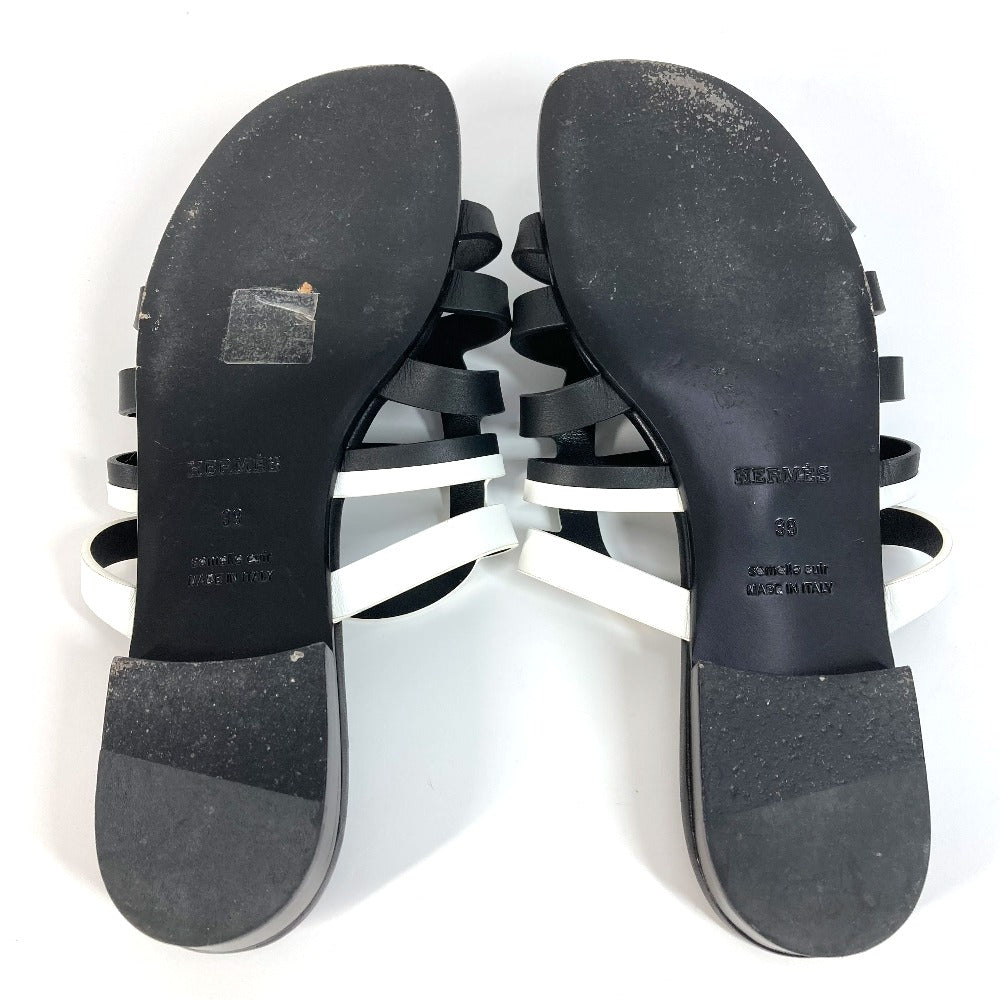 HERMES カメリア シェーヌダンクル 靴 シューズ バイカラー フラット ペタンコ サンダル レザー レディース ブラック - brandshop-reference