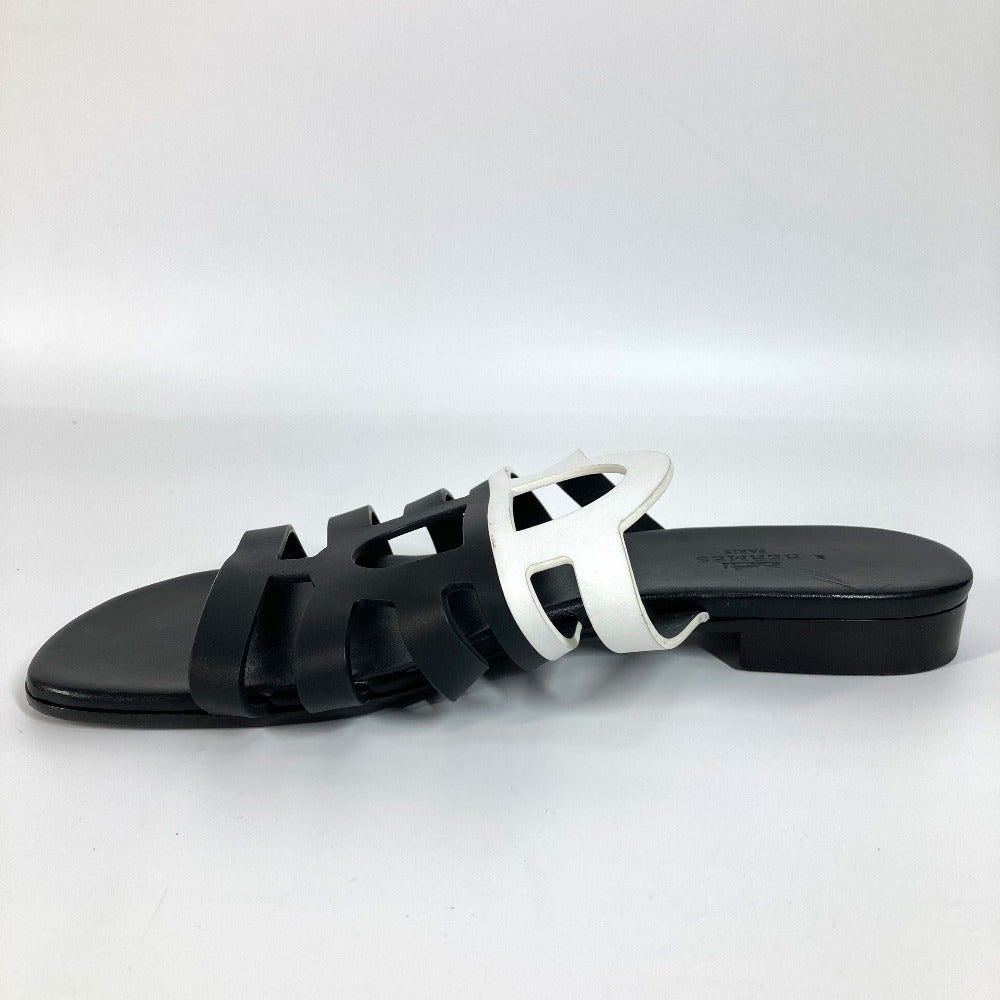 HERMES カメリア シェーヌダンクル 靴 シューズ バイカラー フラット ペタンコ サンダル レザー レディース ブラック - brandshop-reference