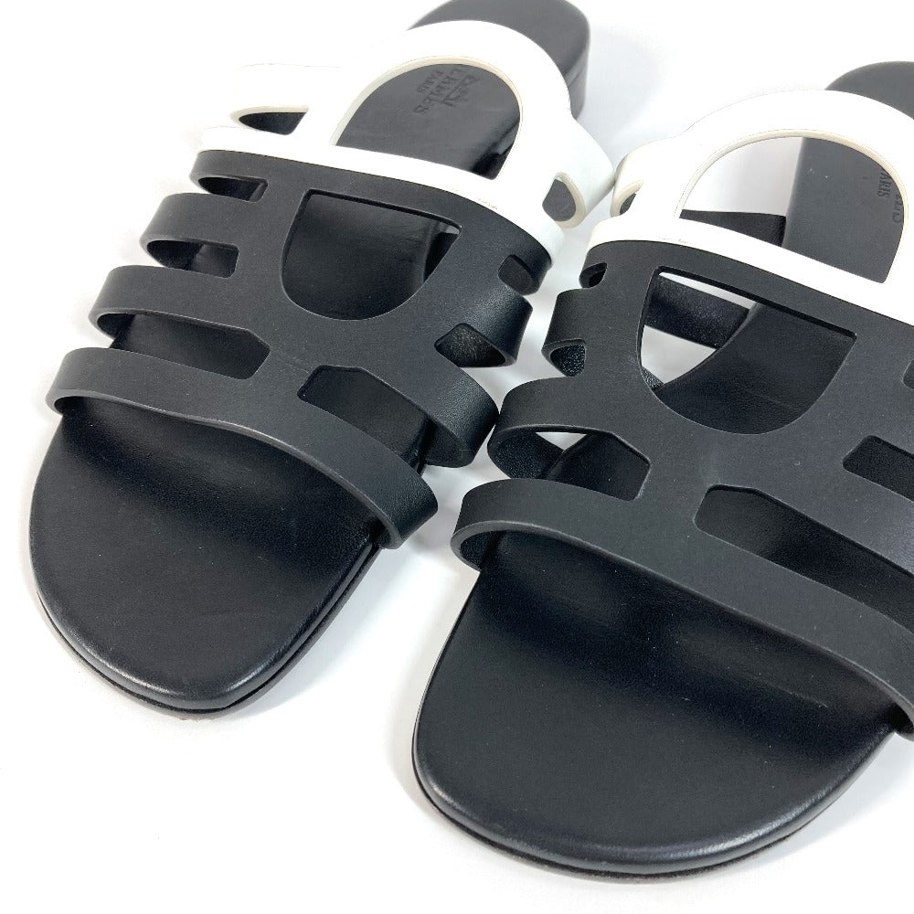 HERMES カメリア シェーヌダンクル 靴 シューズ バイカラー フラット ペタンコ サンダル レザー レディース ブラック - brandshop-reference