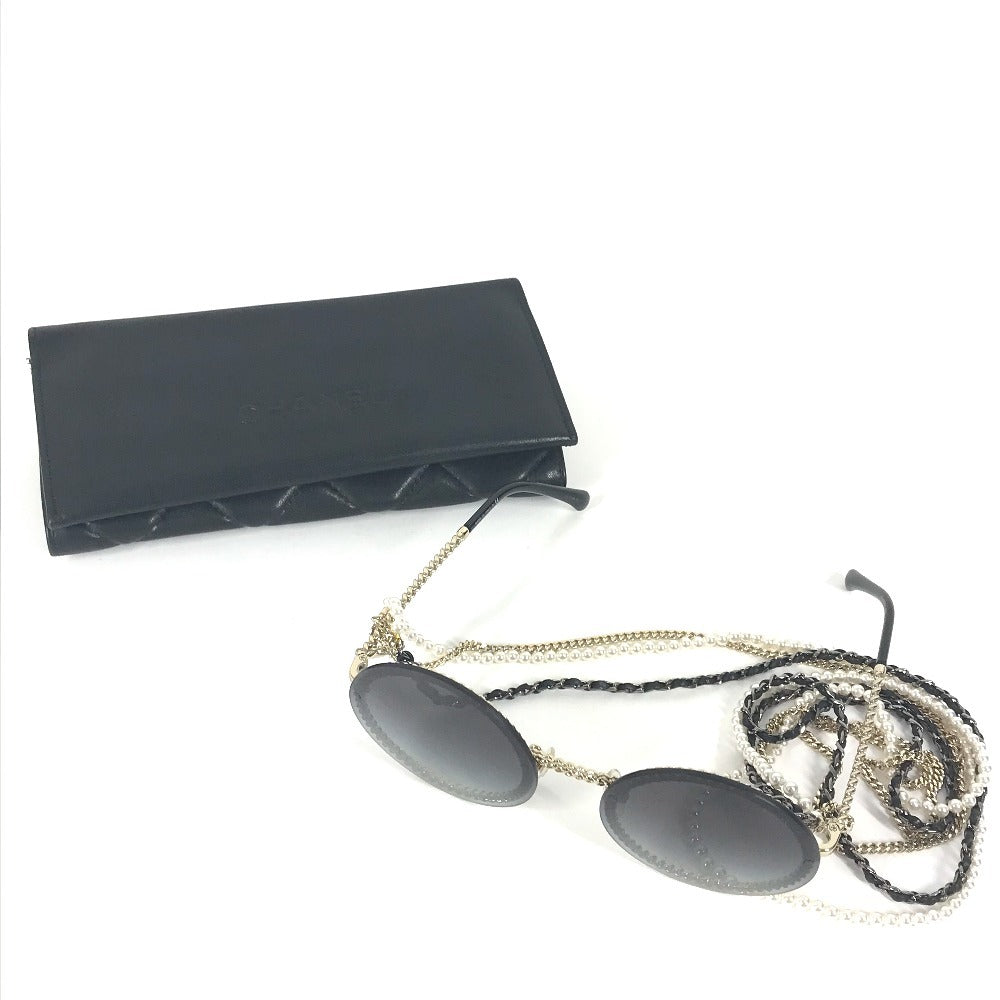 CHANEL 4245 フェイクパール CC ココマーク ラウンド チェーン付き めがね メガネ アイウェア 眼鏡 サングラス プラスチック レディース ブラック - brandshop-reference