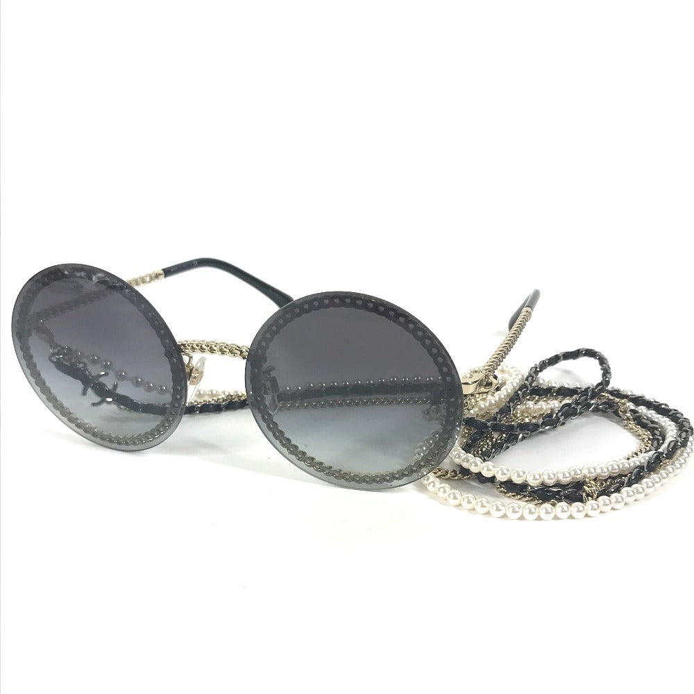 CHANEL 4245 フェイクパール CC ココマーク ラウンド チェーン付き めがね メガネ アイウェア 眼鏡 サングラス プラスチック レディース ブラック - brandshop-reference