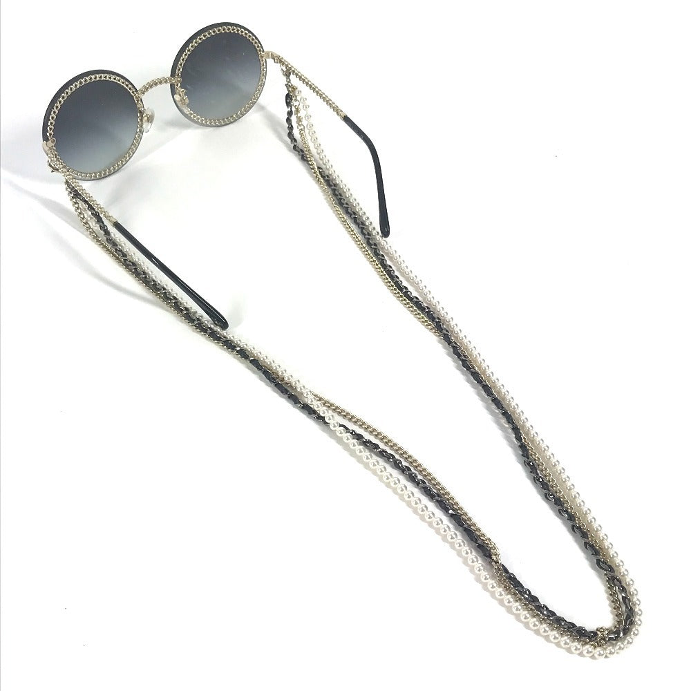 CHANEL 4245 フェイクパール CC ココマーク ラウンド チェーン付き めがね メガネ アイウェア 眼鏡 サングラス プラスチック レディース ブラック - brandshop-reference