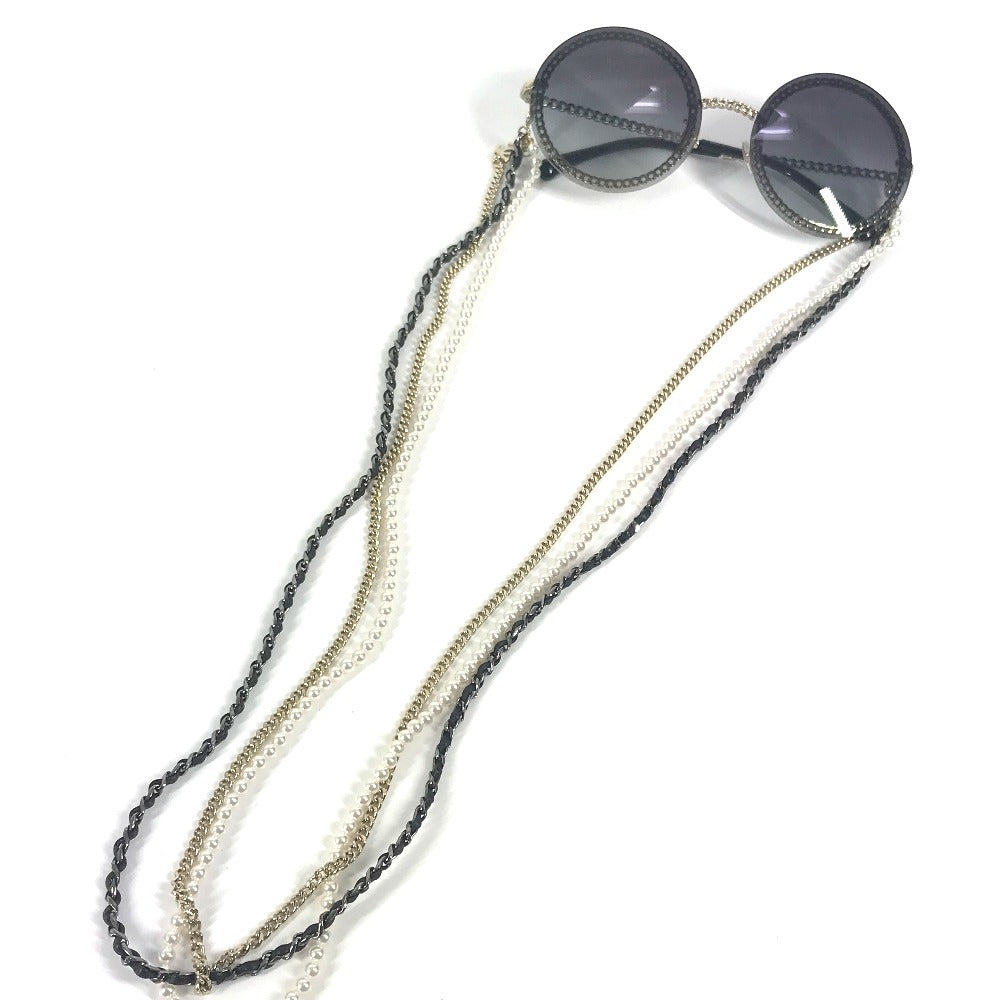 CHANEL 4245 フェイクパール CC ココマーク ラウンド チェーン付き めがね メガネ アイウェア 眼鏡 サングラス プラスチック レディース ブラック - brandshop-reference