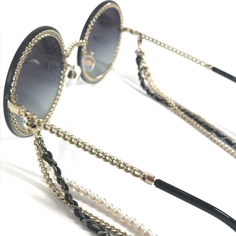 CHANEL 4245 フェイクパール CC ココマーク ラウンド チェーン付き めがね メガネ アイウェア 眼鏡 サングラス プラスチック レディース ブラック - brandshop-reference