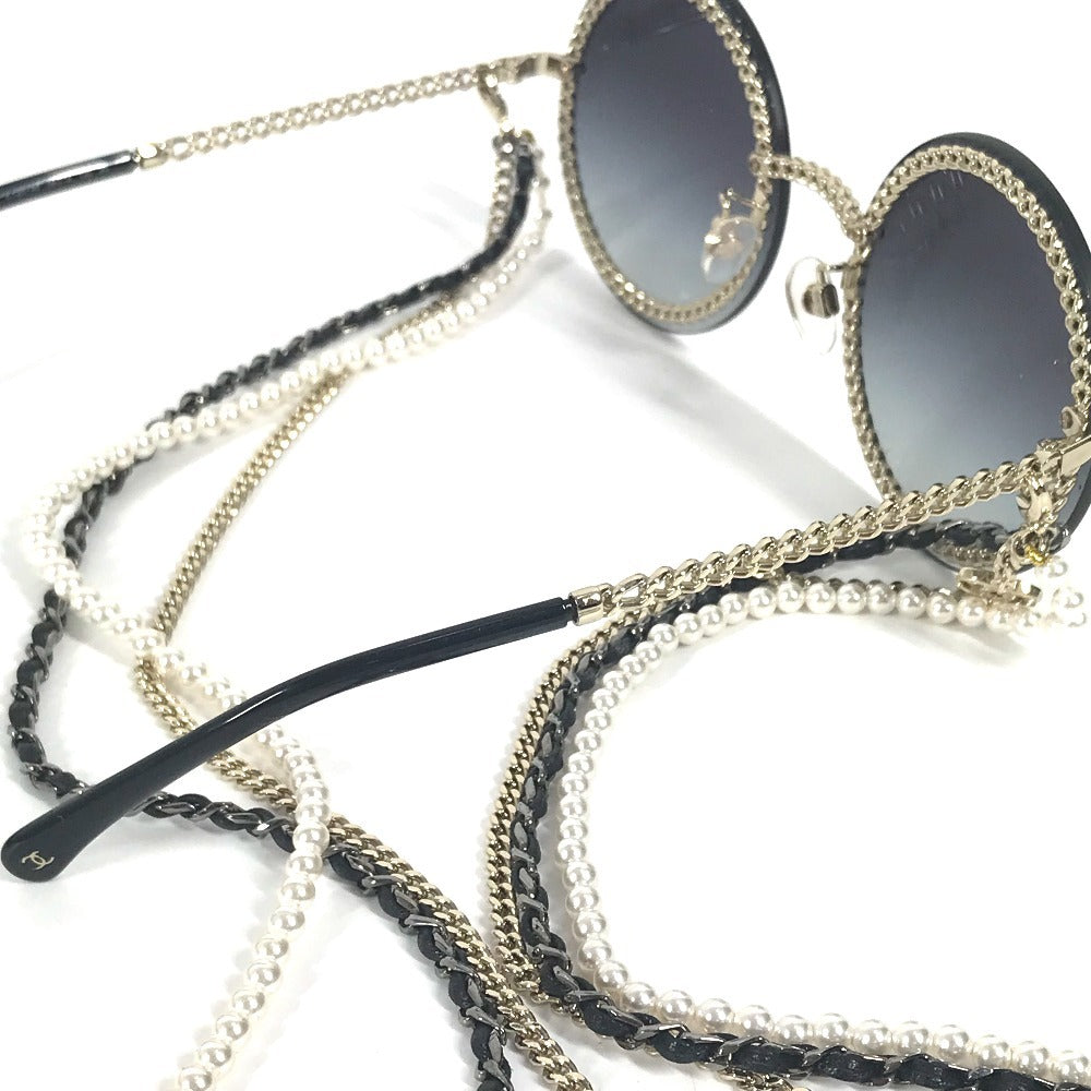 CHANEL 4245 フェイクパール CC ココマーク ラウンド チェーン付き めがね メガネ アイウェア 眼鏡 サングラス プラスチック レディース ブラック - brandshop-reference