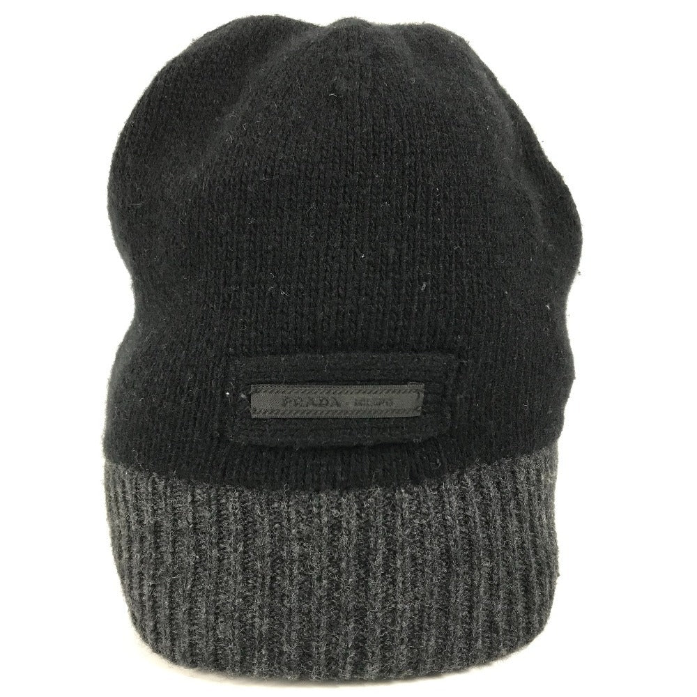 PRADA ロゴ ビーニー 帽子 ニット帽 ニットキャップ ニット帽 ウール/カシミヤ ユニセックス ブラック - brandshop-reference