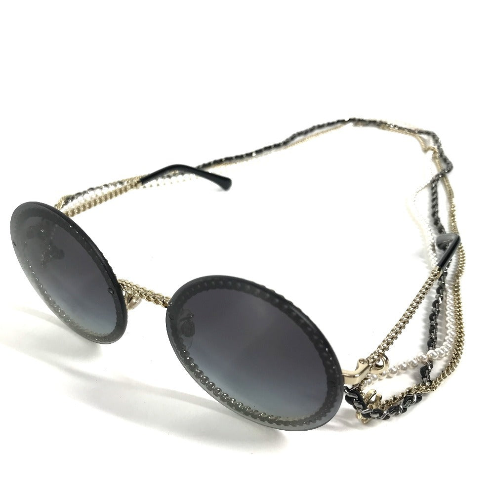 CHANEL 4245  フェイクパール CC ココマーク ラウンド チェーン付き めがね メガネ アイウェア 眼鏡 サングラス プラスチック レディース ブラック - brandshop-reference