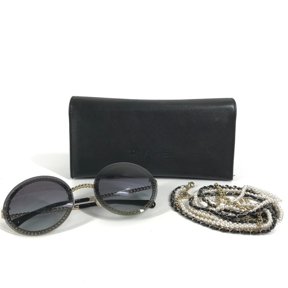 CHANEL 4245  フェイクパール CC ココマーク ラウンド チェーン付き めがね メガネ アイウェア 眼鏡 サングラス プラスチック レディース ブラック - brandshop-reference