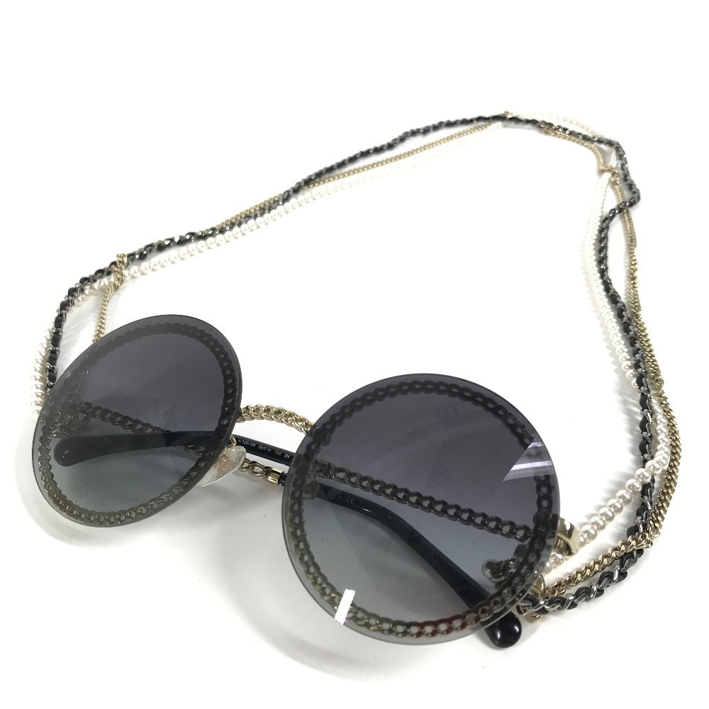 CHANEL 4245  フェイクパール CC ココマーク ラウンド チェーン付き めがね メガネ アイウェア 眼鏡 サングラス プラスチック レディース ブラック - brandshop-reference