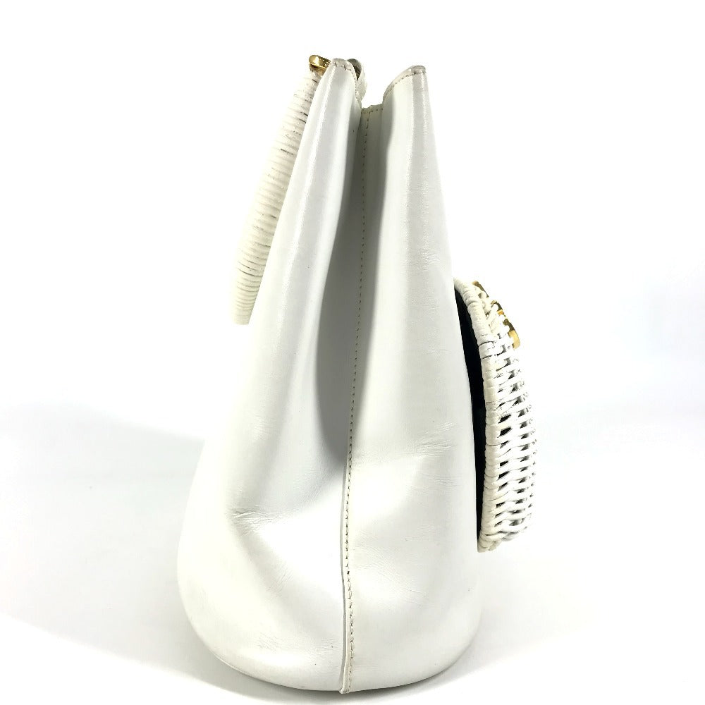 Salvatore Ferragamo ガンチーニ ロゴ カバン バケツ型 ハンドバッグ ストロー レディース ホワイト - brandshop-reference