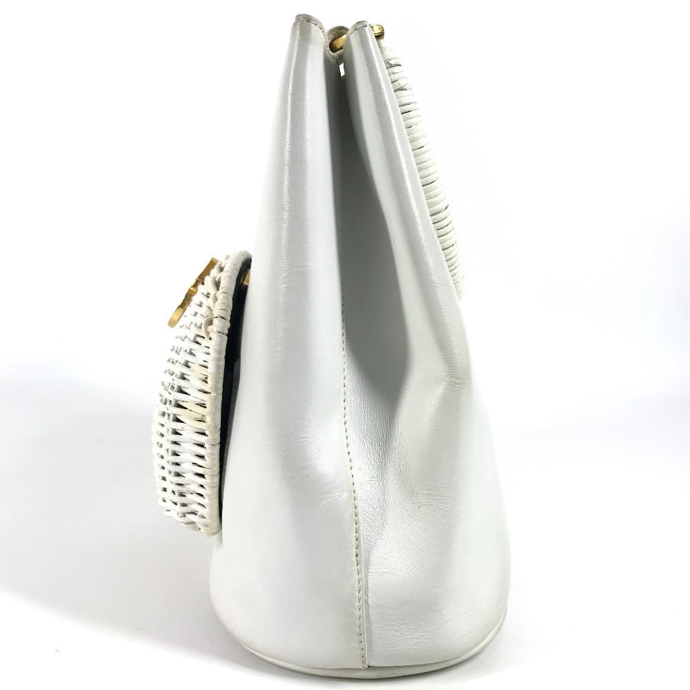 Salvatore Ferragamo ガンチーニ ロゴ カバン バケツ型 ハンドバッグ ストロー レディース ホワイト - brandshop-reference