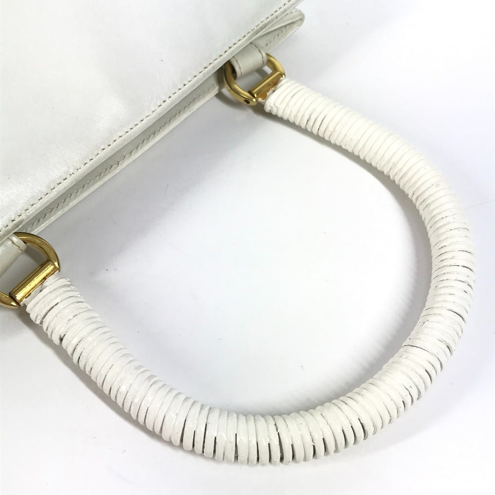 Salvatore Ferragamo ガンチーニ ロゴ カバン バケツ型 ハンドバッグ ストロー レディース ホワイト - brandshop-reference