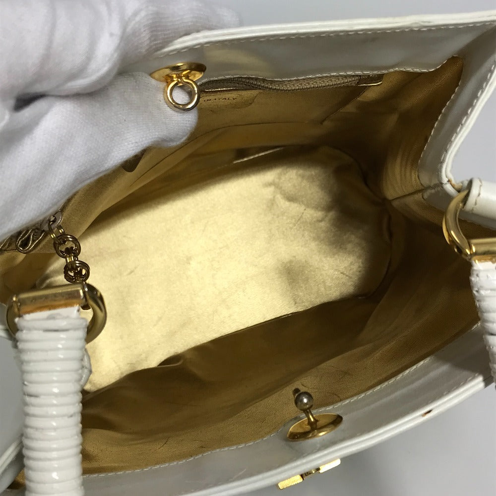 Salvatore Ferragamo ガンチーニ ロゴ カバン バケツ型 ハンドバッグ ストロー レディース ホワイト - brandshop-reference