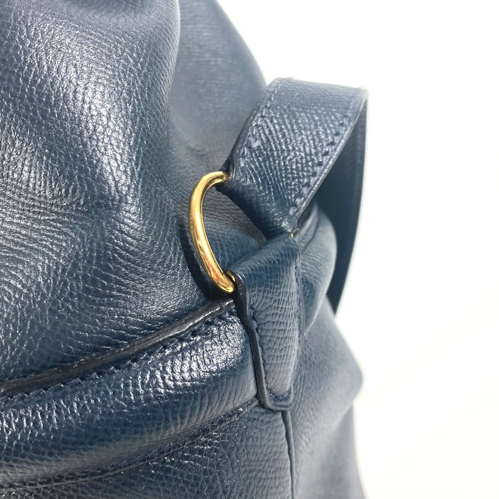 HERMES タッセル フリンジ マンジョワール 巾着バッグ カバン 肩掛け ショルダーバッグ レザー レディース ネイビー - brandshop-reference