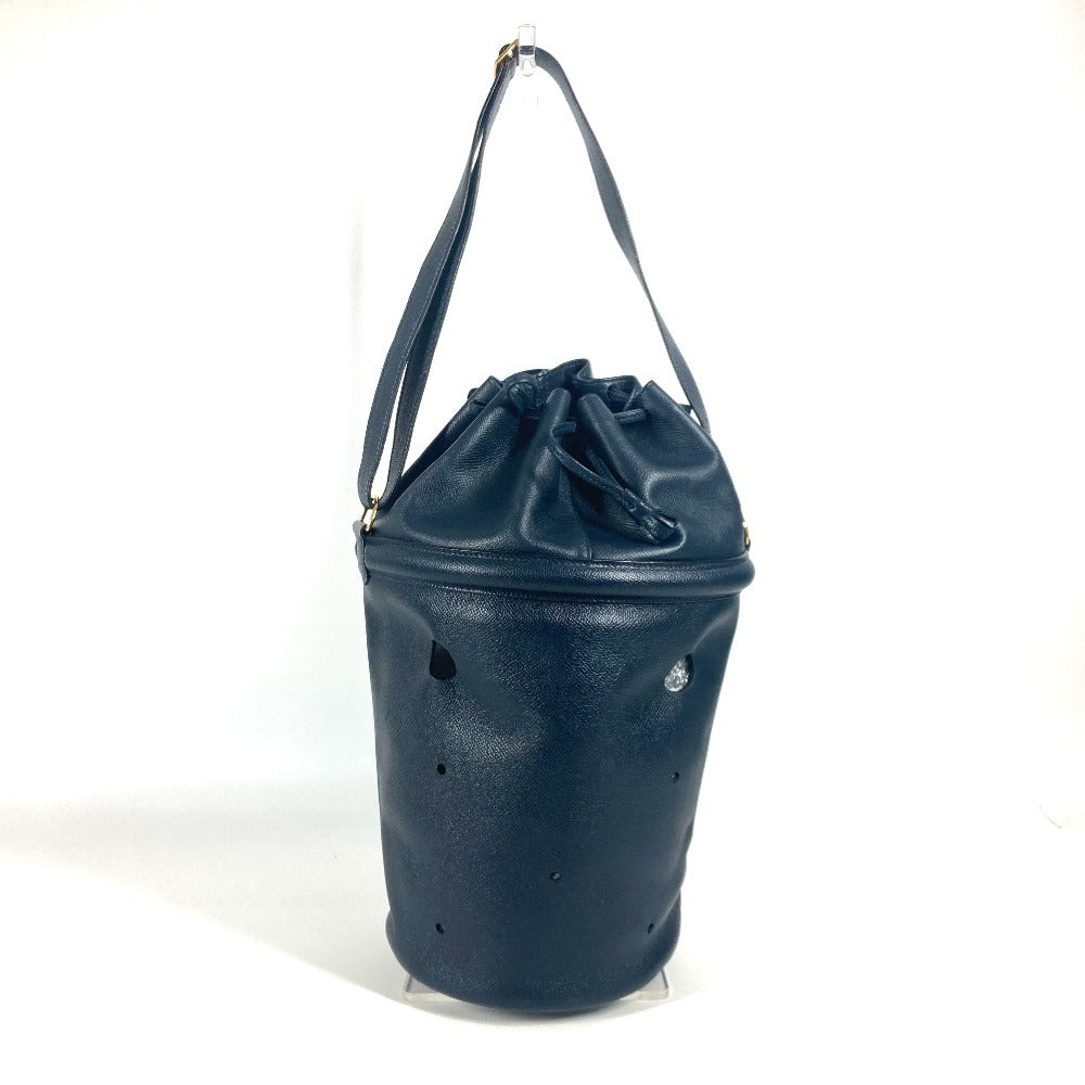 HERMES タッセル フリンジ マンジョワール 巾着バッグ カバン 肩掛け ショルダーバッグ レザー レディース ネイビー - brandshop-reference