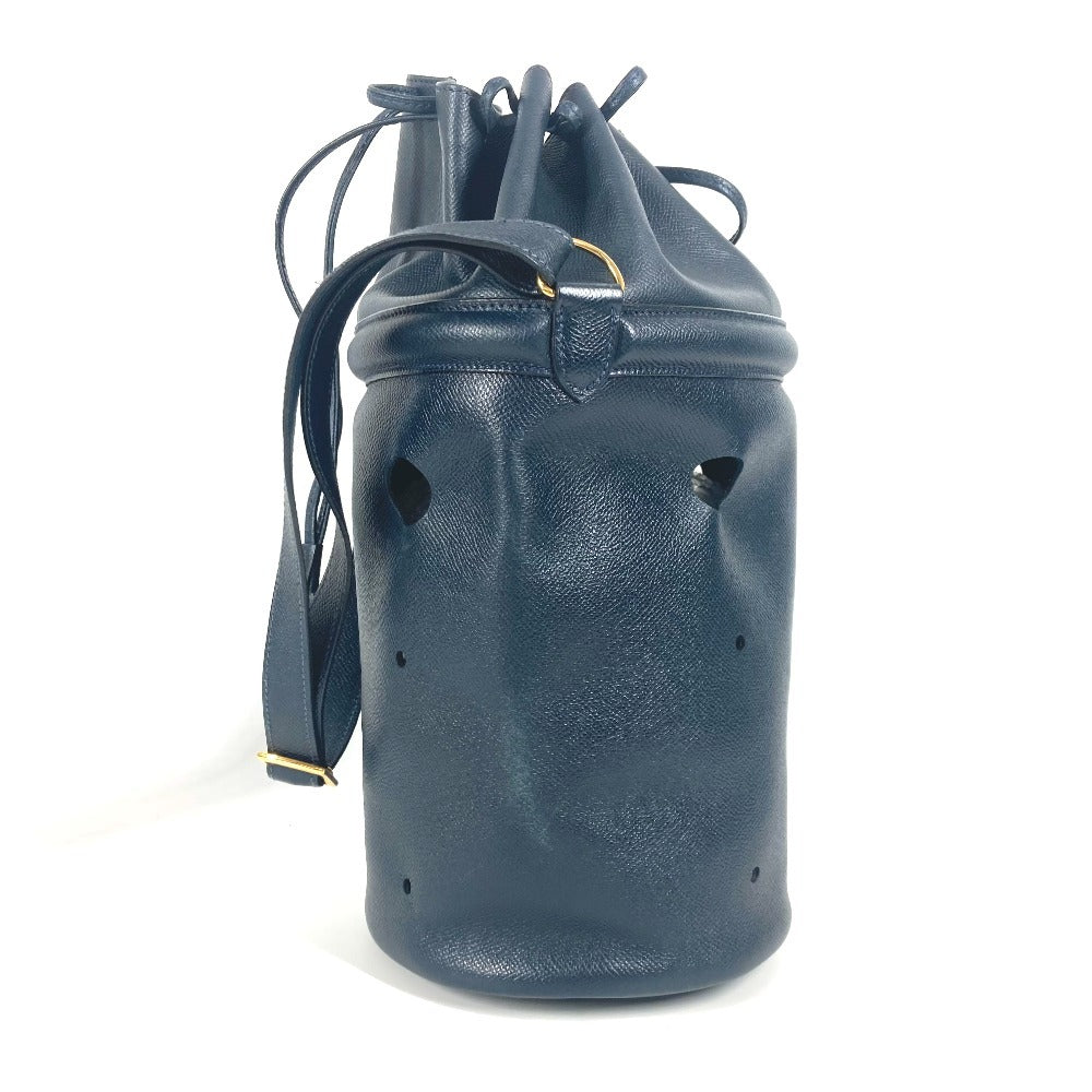 HERMES タッセル フリンジ マンジョワール 巾着バッグ カバン 肩掛け ショルダーバッグ レザー レディース ネイビー - brandshop-reference