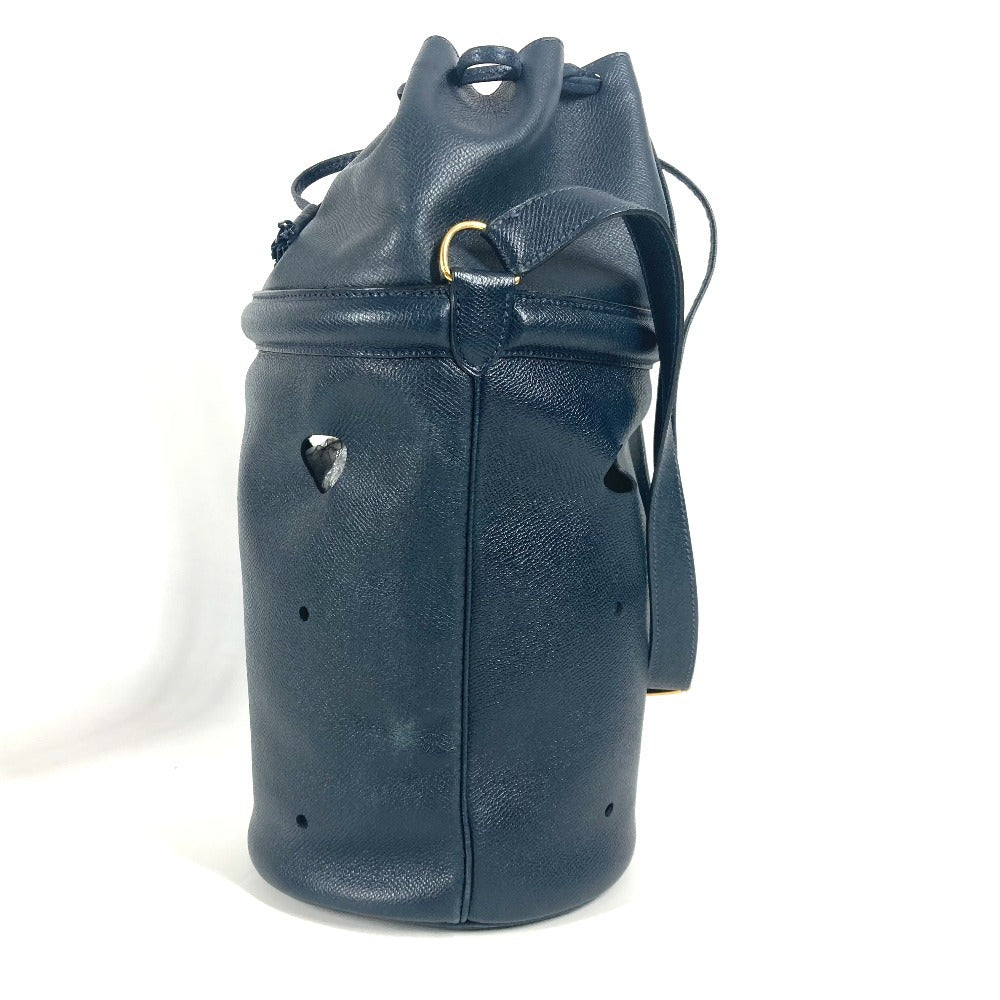 HERMES タッセル フリンジ マンジョワール 巾着バッグ カバン 肩掛け ショルダーバッグ レザー レディース ネイビー - brandshop-reference