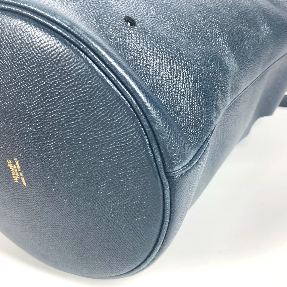 HERMES タッセル フリンジ マンジョワール 巾着バッグ カバン 肩掛け ショルダーバッグ レザー レディース ネイビー - brandshop-reference