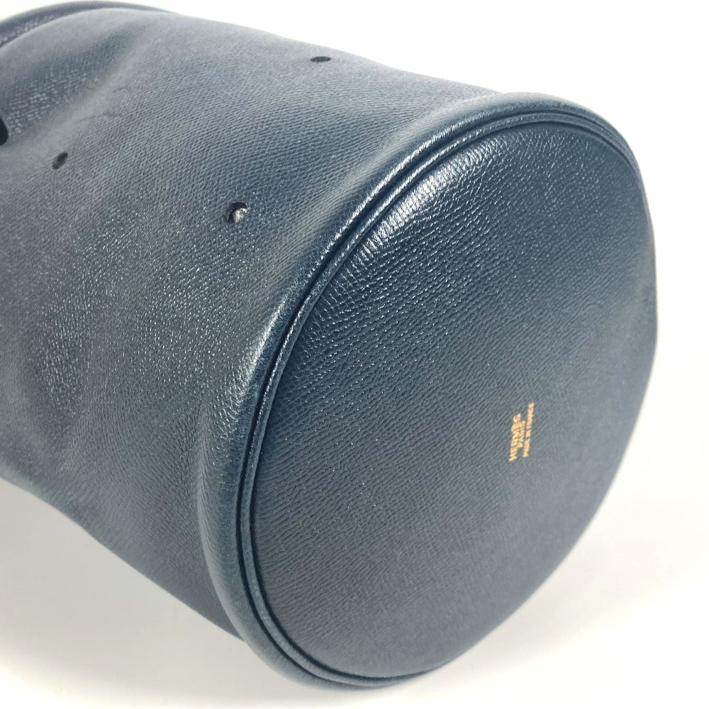 HERMES タッセル フリンジ マンジョワール 巾着バッグ カバン 肩掛け ショルダーバッグ レザー レディース ネイビー - brandshop-reference