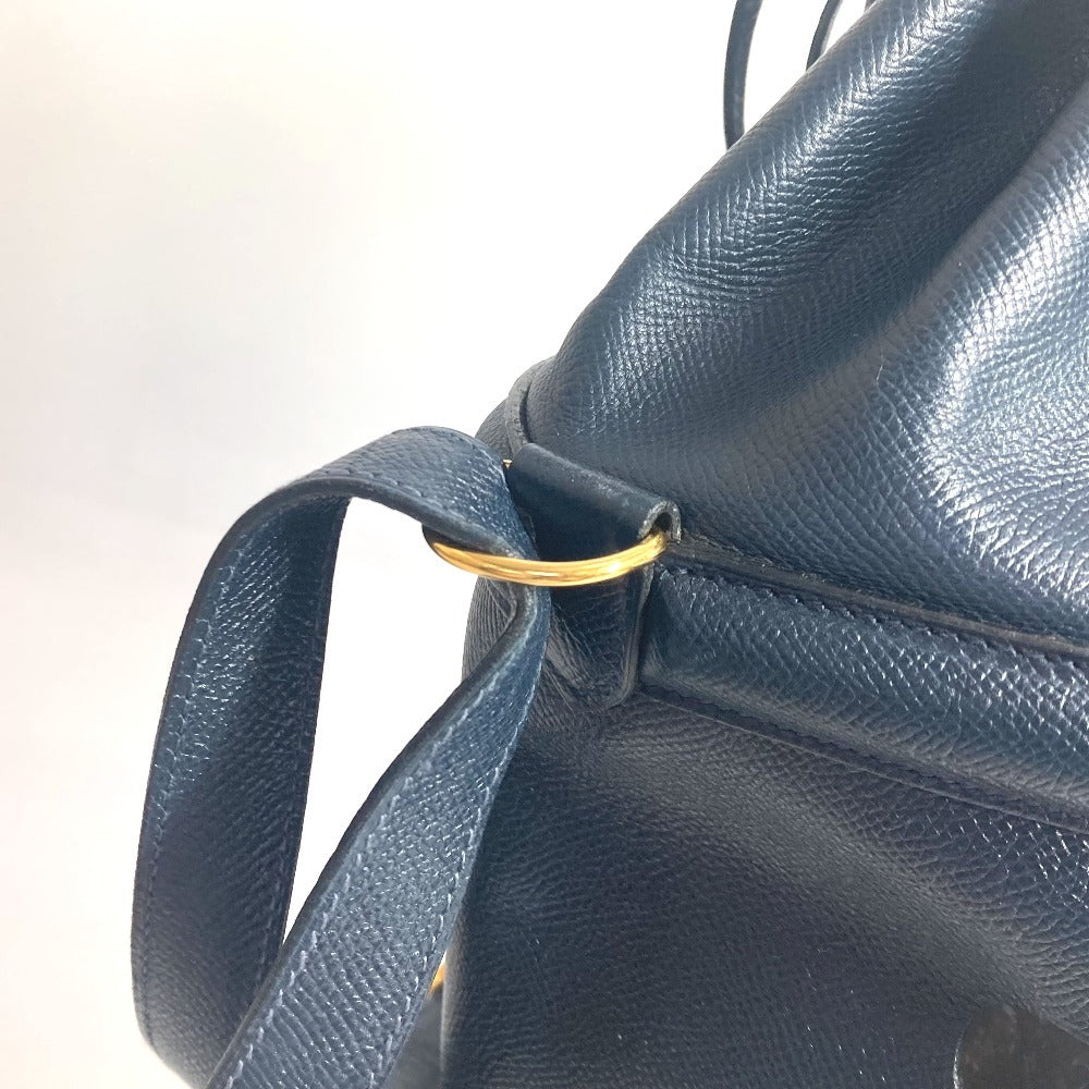 HERMES タッセル フリンジ マンジョワール 巾着バッグ カバン 肩掛け ショルダーバッグ レザー レディース ネイビー - brandshop-reference