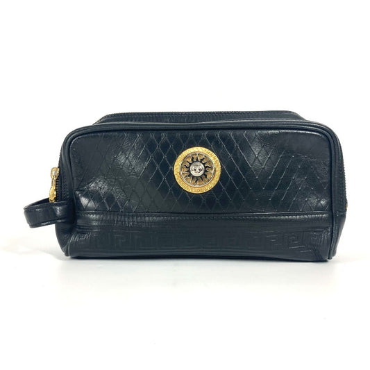 VERSACE ヴィンテージ サンバースト カバン クラッチバッグ 持ち手つき セカンドバッグ レザー レディース ブラック - brandshop-reference