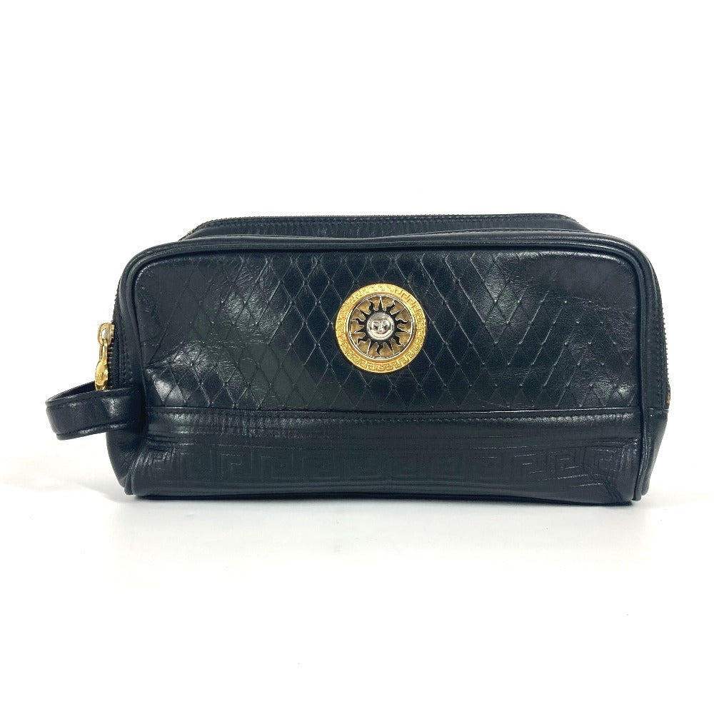 美品 VERSACE レザー サンバーストメダリオン エンボス セカンドバッグ VERSACE ヴィンテージ サンバースト カバン クラッチバッグ 持ち手つき